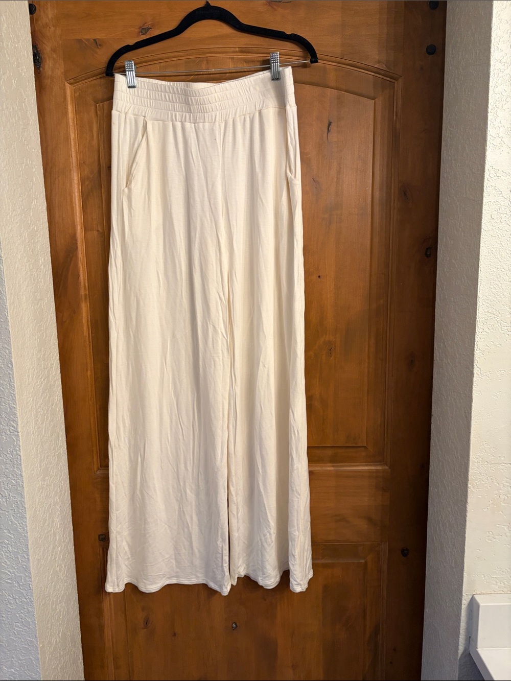 LAmade Cream Wide-Leg Track Pants. Super soft. Tall girl friendly